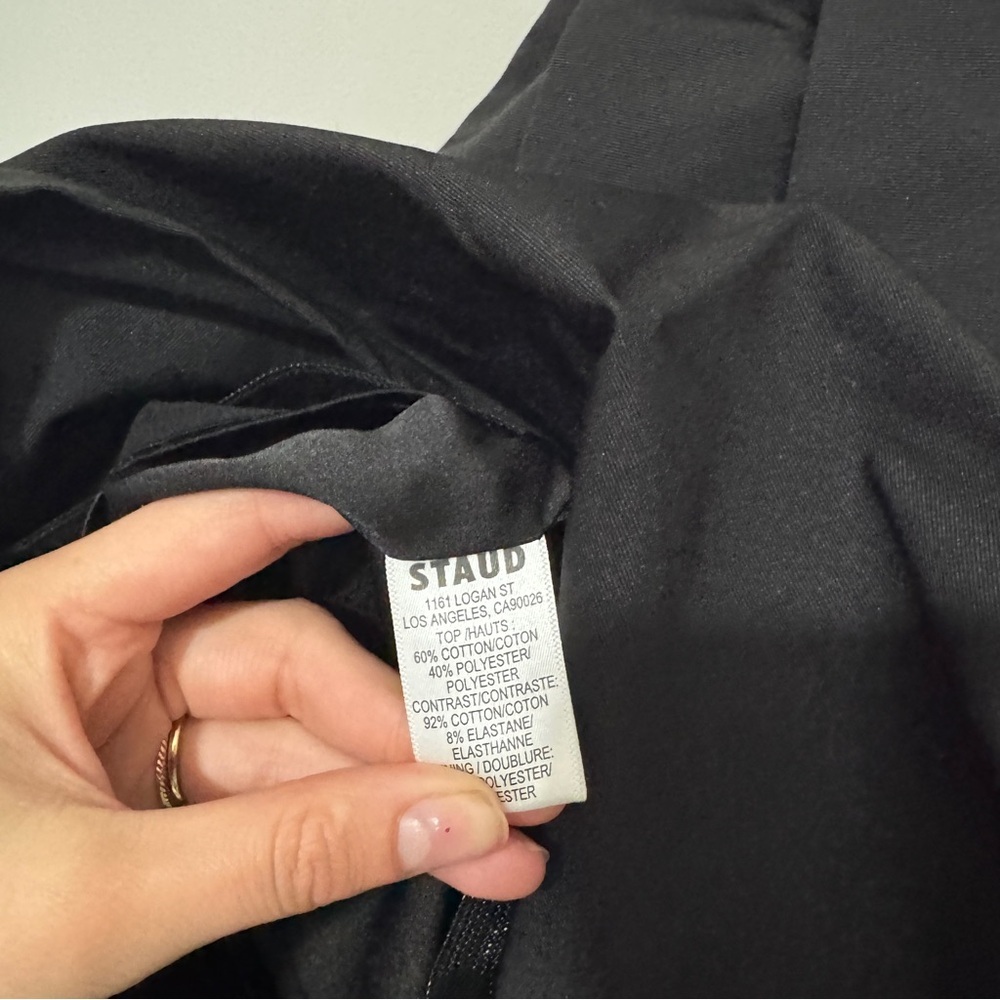 STAUD Cordelia Pleated Strapless Mini Dress Black Pockets Corset Size Medium - Picture 6 of 8